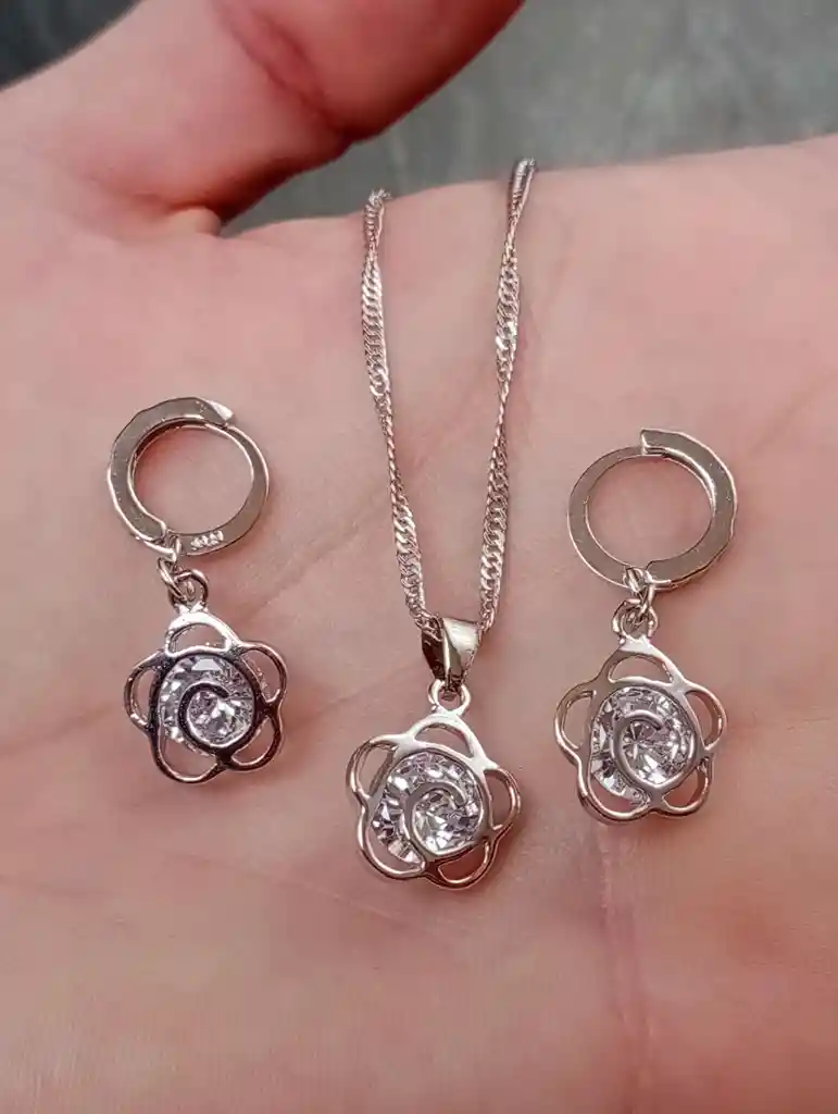 Juego Joyeria De Plata 925, Aretes Con Cadena Y Dije