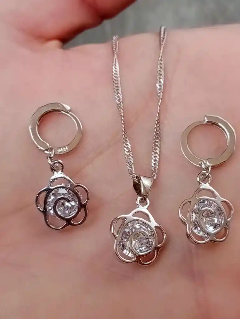 Juego Joyeria De Plata 925, Aretes Con Cadena Y Dije