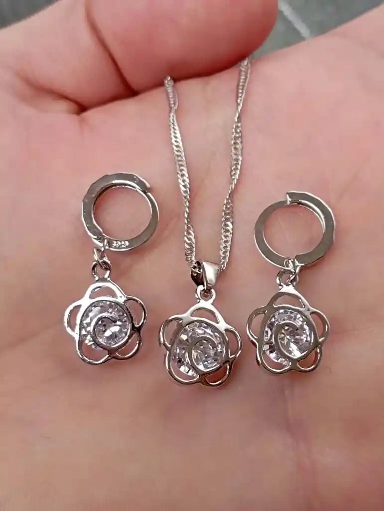 Juego Joyeria De Plata 925, Aretes Con Cadena Y Dije