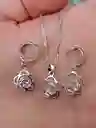 Juego Joyeria De Plata 925, Aretes Con Cadena Y Dije