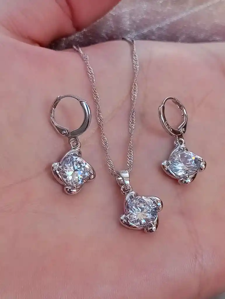 Juego Joyeria De Plata 925, Aretes Con Cadena Y Dije