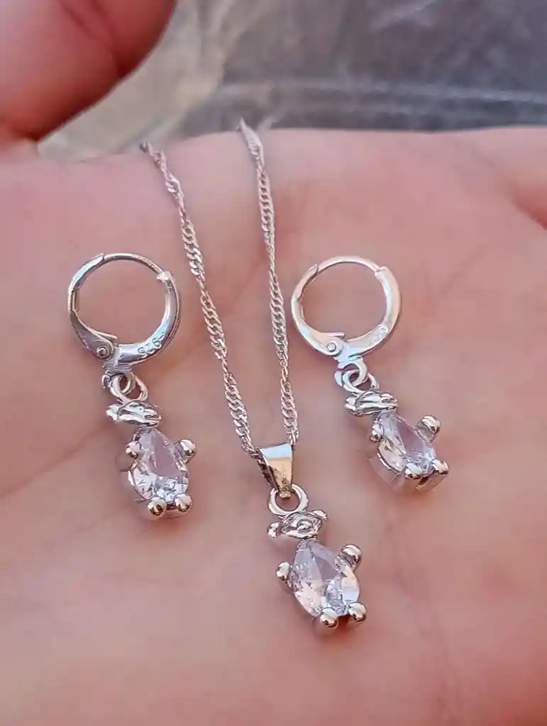 Juego Joyeria De Plata 925, Aretes Con Cadena Y Dije, (jdp382)