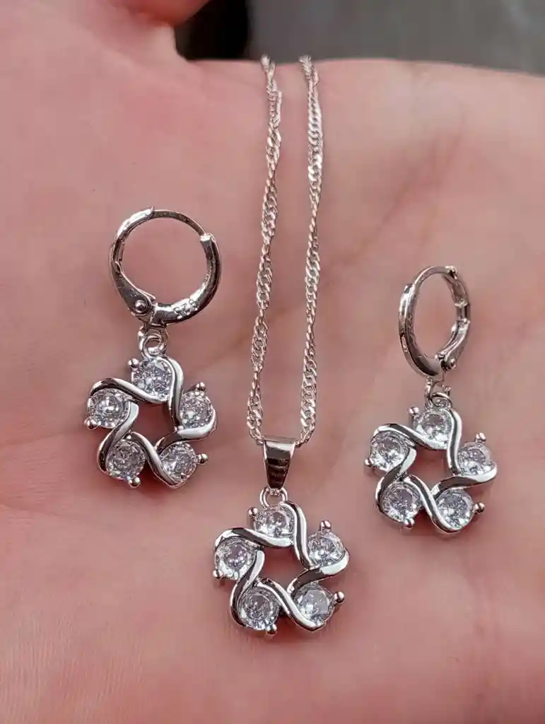 Juego Joyeria De Plata 925, Aretes Con Cadena Y Dije, (jdp384)