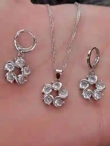 Juego Joyeria De Plata 925, Aretes Con Cadena Y Dije, (jdp384)