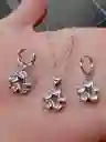 Juego Joyeria De Plata 925, Aretes Con Cadena Y Dije, (jdp384)