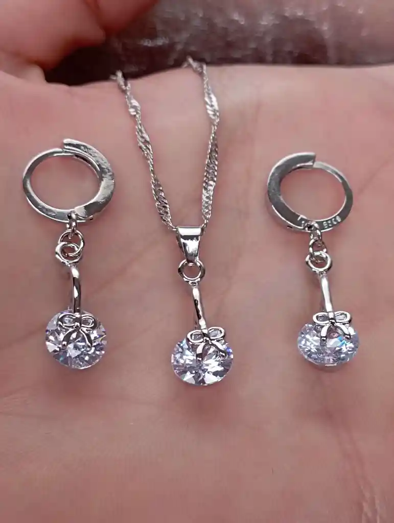 Juego Joyeria De Plata 925, Aretes Con Cadena Y Dije, (jdp385)