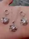 Juego Joyeria De Plata 925, Aretes Con Cadena Y Dije, (jdp387)