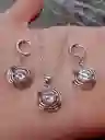 Juego Joyeria De Plata 925, Aretes Con Cadena Y Dije, (jdp387)