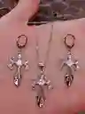 Juego Joyeria De Plata 925, Aretes Con Cadena Y Dije, (jdp388)