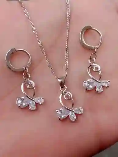 Juego Joyeria De Plata 925, Aretes Con Cadena Y Dije, (jdp389)