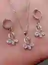 Juego Joyeria De Plata 925, Aretes Con Cadena Y Dije, (jdp389)