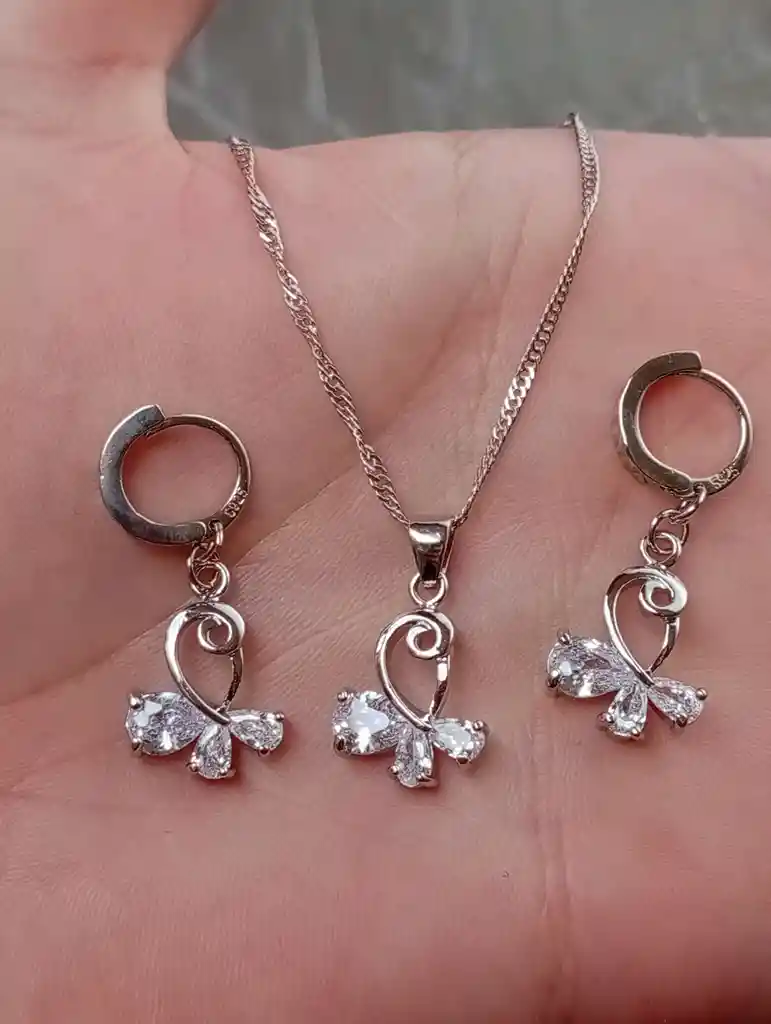 Juego Joyeria De Plata 925, Aretes Con Cadena Y Dije, (jdp389)