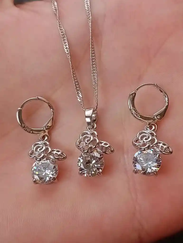 Juego Joyeria De Plata 925, Aretes Con Cadena Y Dije, (jdp390)