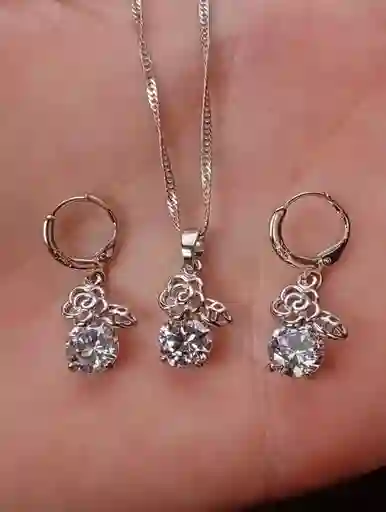 Juego Joyeria De Plata 925, Aretes Con Cadena Y Dije, (jdp390)