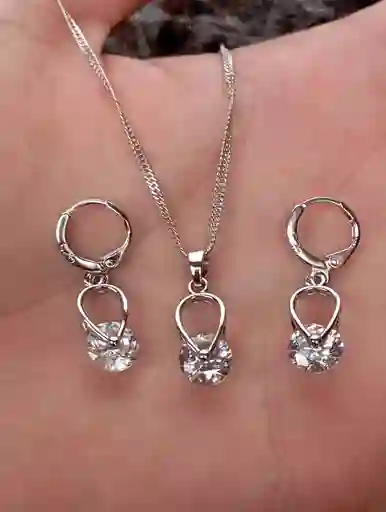 Juego Joyeria De Plata 925, Aretes Con Cadena Y Dije, (jdp391)