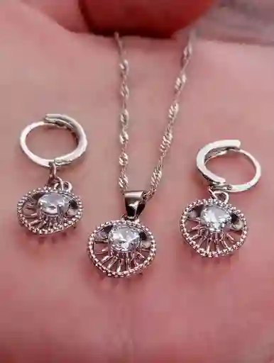 Juego Joyeria De Plata 925, Aretes Con Cadena Y Dije, (jdp249)