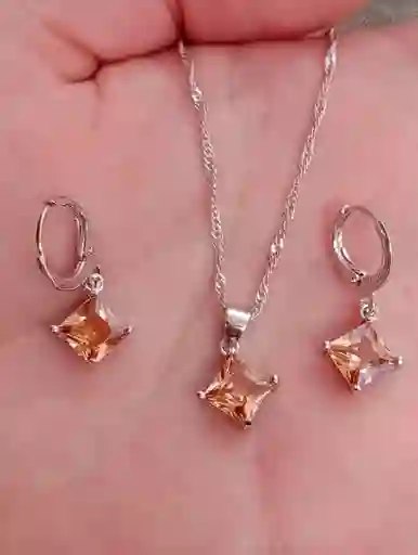 Juego Joyeria De Plata 925, Aretes Con Cadena Y Dije, (jdp392)