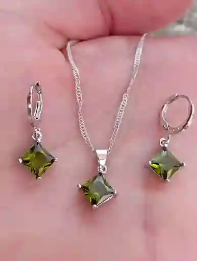 Juego Joyeria De Plata 925, Aretes Con Cadena Y Dije, (jdp394)