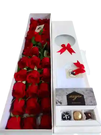 Caja Premium De 16 Rosas Rojas Con Caja De 3 Gemas Lunares