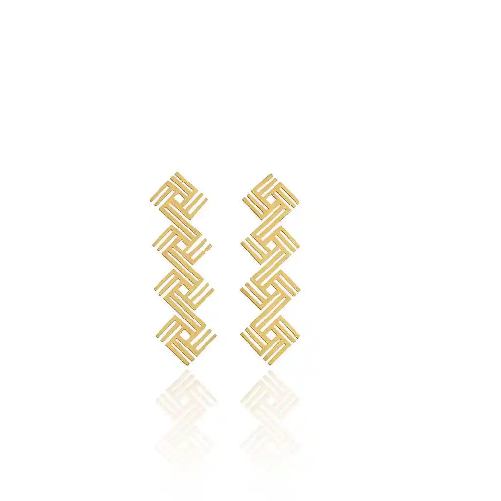 Aretes Tribal Doble Rombo Baño Oro