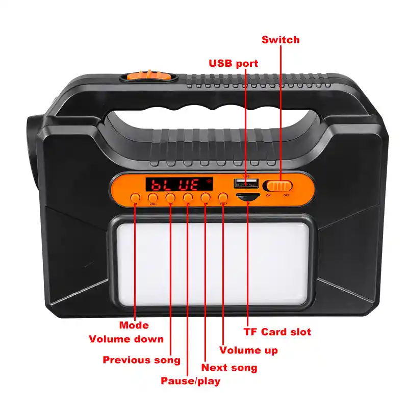 Kit Panel Solar Parlante Bt Cargador Usb Lámpara Linterna Fm