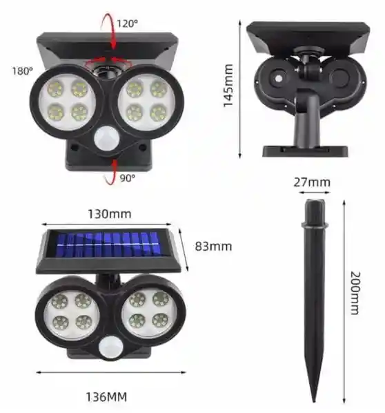 Reflector Solar Con Sensor De Movimiento Luces De Césped