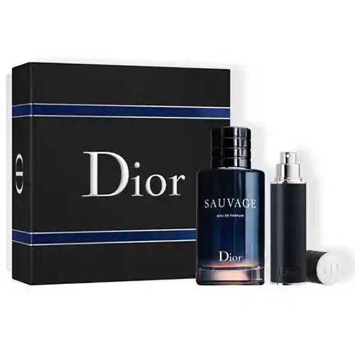 Dior 2 Pc Gift Box Setsauvage Eau De Parfum 3.4 Oz & Travel Size