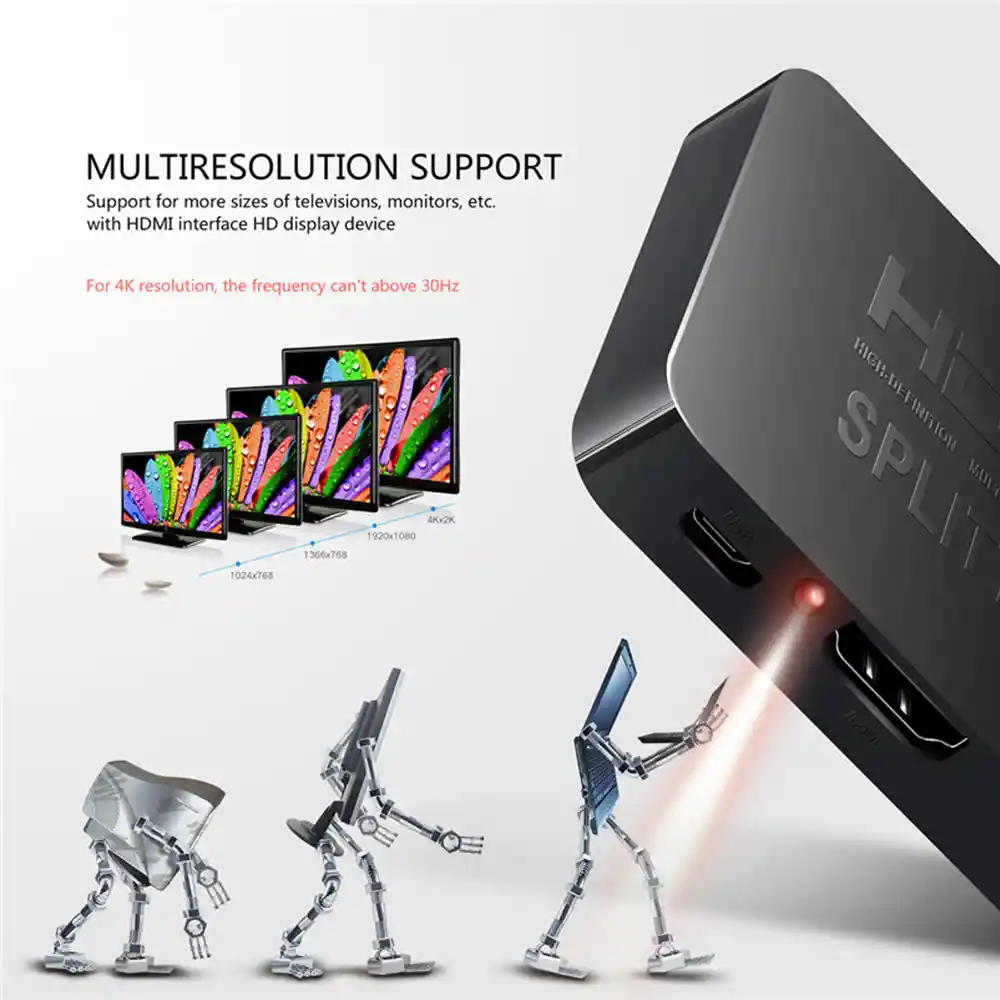 Multiplicador Splitter Hdmi 1x2 1 Entrada 2 Salidas 3d Hd 4k