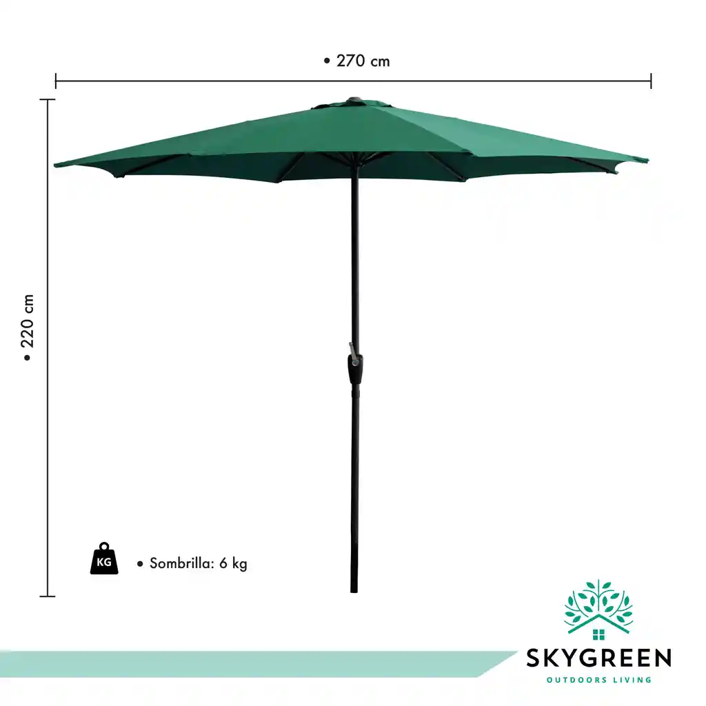 Parasol Sombrilla Playa 2.7 Metros De Altura Reforzado Verde