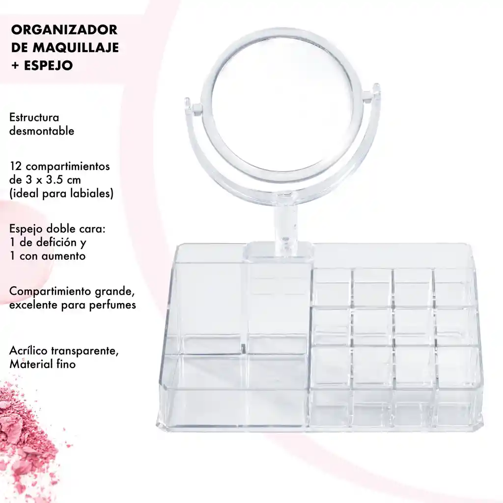 Organizador Con Espejo Acrilico Cosmeticos Maquillaje Joyas