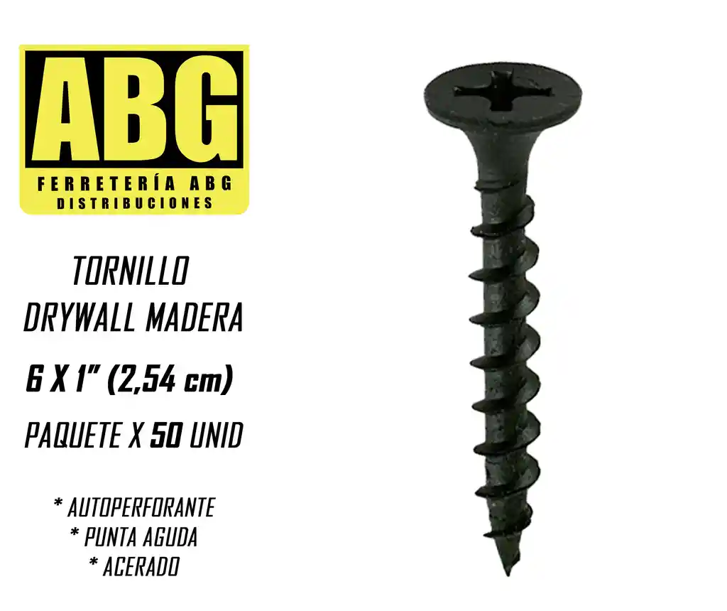 Tornillo Madera Autoperforante 6 X 1'' (2,54 Cm) X 50 Unid