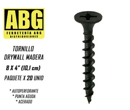 Tornillo Madera Autoperforante 8 X 4'' (10,1 Cm) X 20 Unid