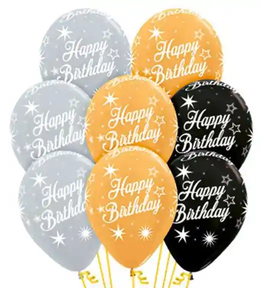 R-12 Globos Bombas Happy Birthday Satin Destellos X12 Globos