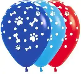 R-12 Globos Bombas Huellitas Azul-rojo X 12 Globos