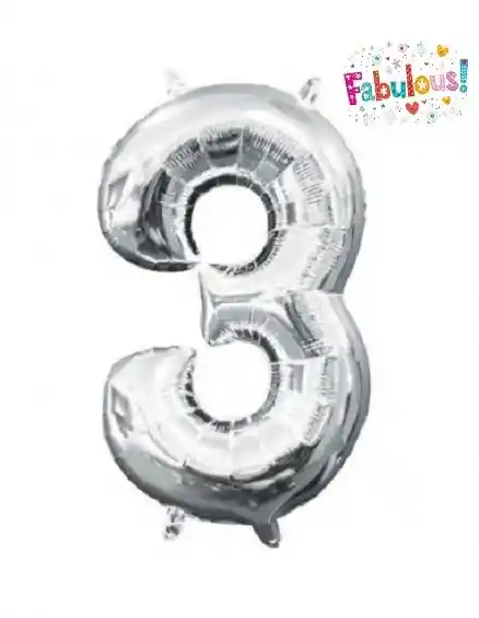 Numero 3 Inflable 32" 82 Cm Plateado