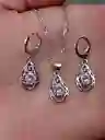 Aretes Cadena Y Dije En Plata 925; Con Bolsa De Regalo En Terciopelo; Juego (jdp214)