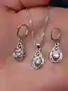 Aretes Cadena Y Dije En Plata 925; Con Bolsa De Regalo En Terciopelo; Juego (jdp214)