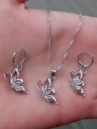 Aretes Cadena Y Dije En Plata 925; Con Bolsa De Regalo; Juego (jdp218)