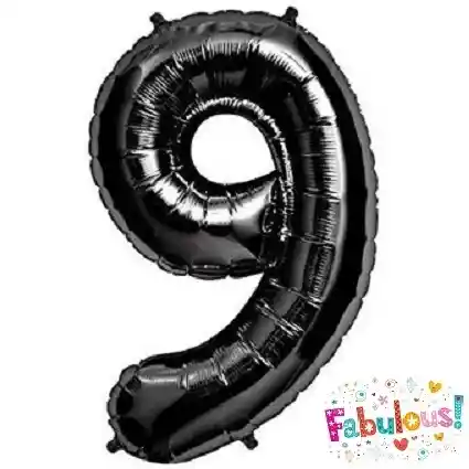 Numero 9 Inflable Metalizado Negro 16"-18" 43 Cm