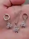 Aretes Cadena Y Dije En Plata 925; Con Bolsa De Regalo; Juego (jdp224)