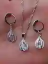 Aretes Cadena Y Dije En Plata 925; Con Bolsa De Regalo; Juego (jdp225)