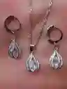 Aretes Cadena Y Dije En Plata 925; Con Bolsa De Regalo; Juego (jdp225)