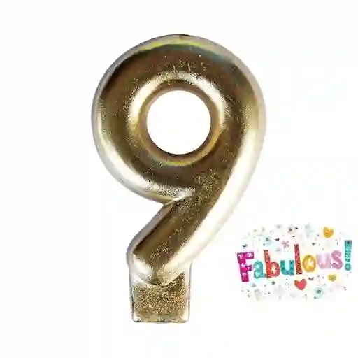 Vela Metalizada Numero 9 Dorada 7 Cm Sempertex