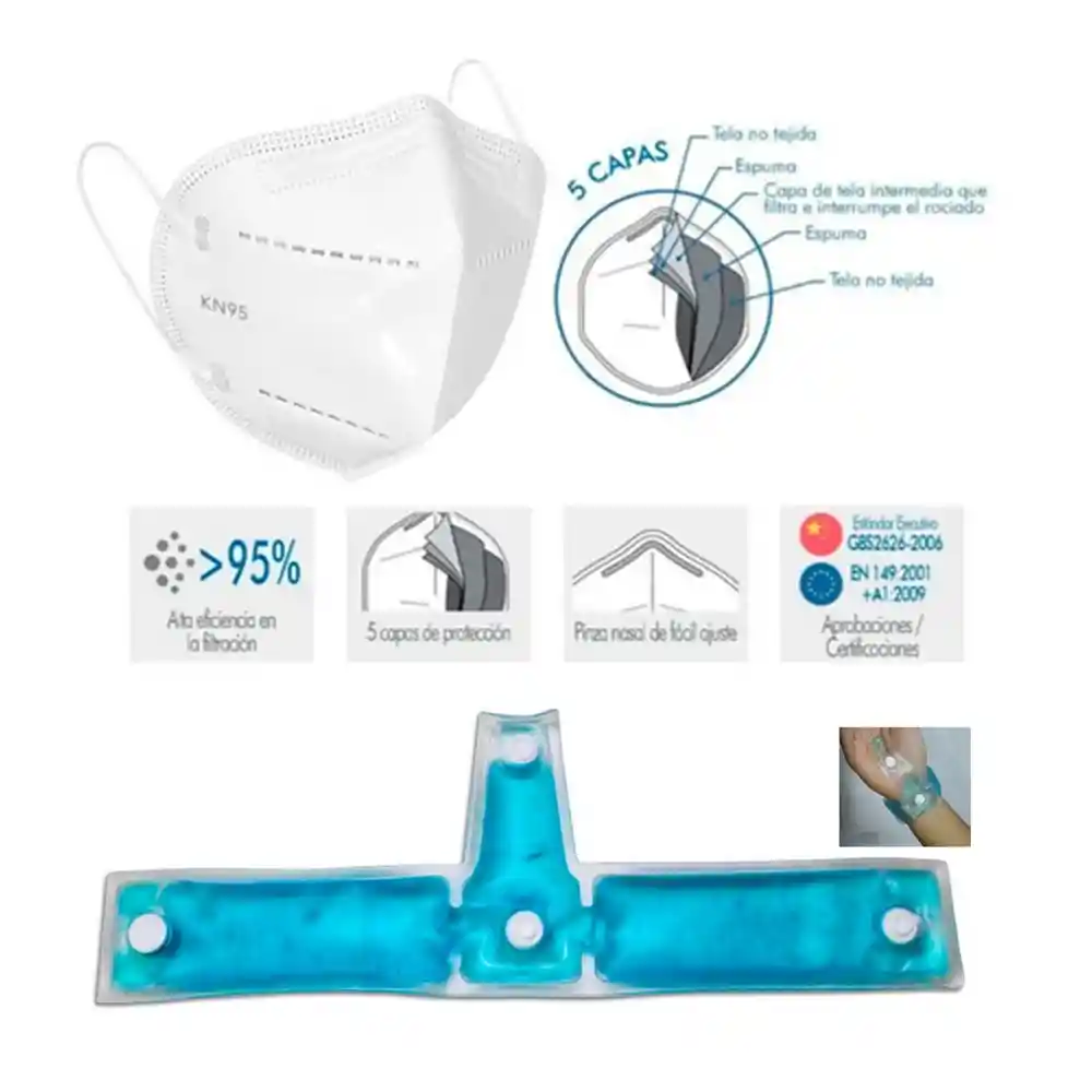 Tapabocas N95 Caja X 10 (5 Capas) + Manilla Antibacterial