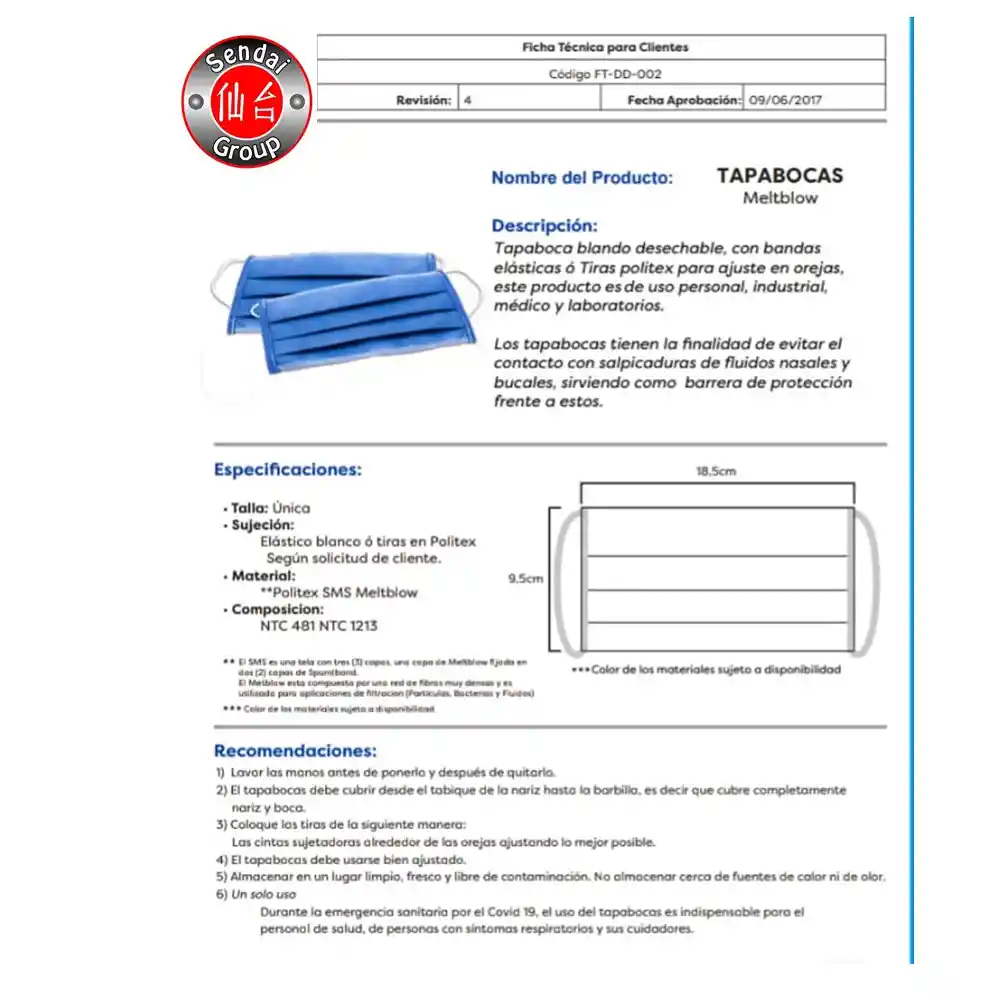 Tapabocas Civil Meltblow X 50 Unidades 3 Capas