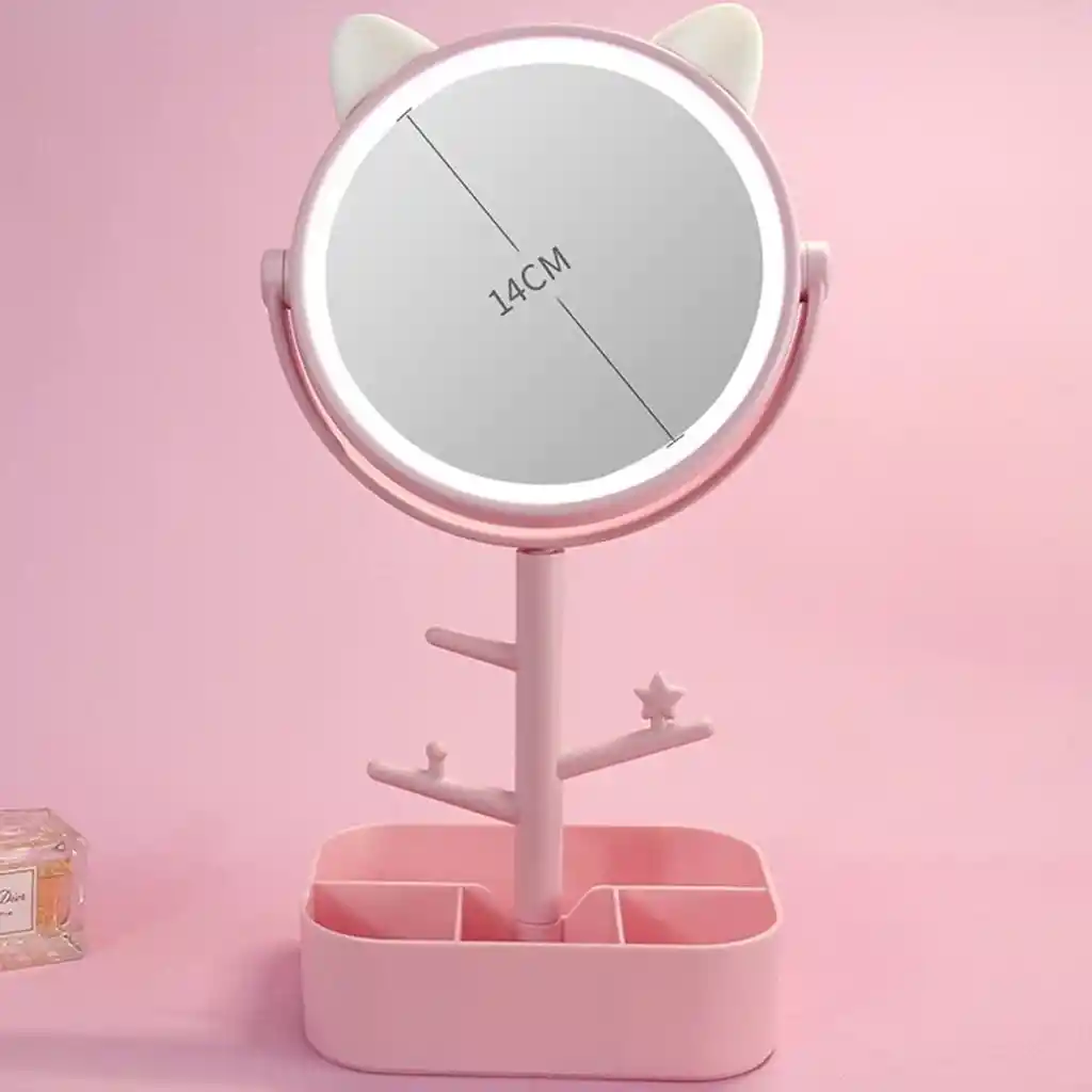 Espejo Luz Led Diseño Gato Recargable 360° + Organizado