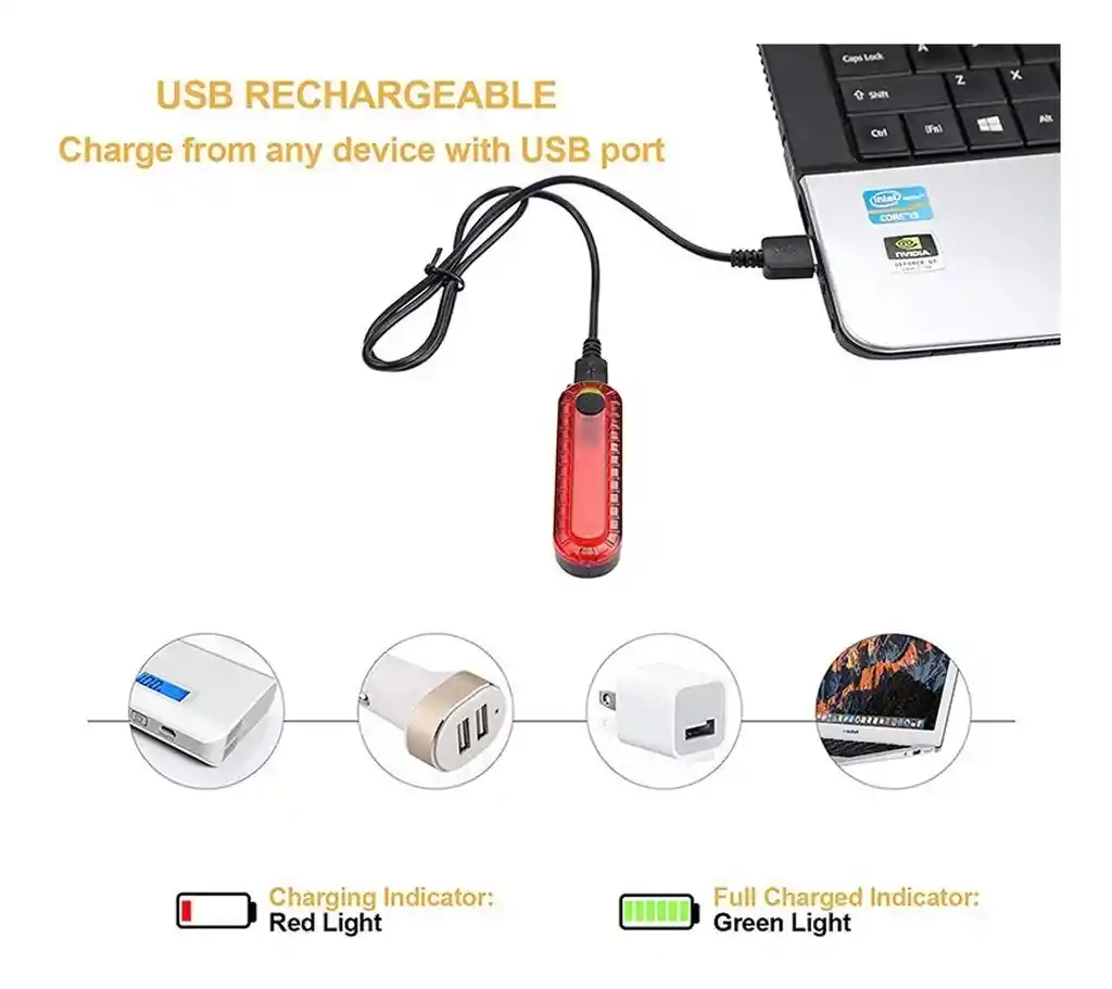 Luz Led De Seguridad Trasera Para Bicicleta Recargable Usb