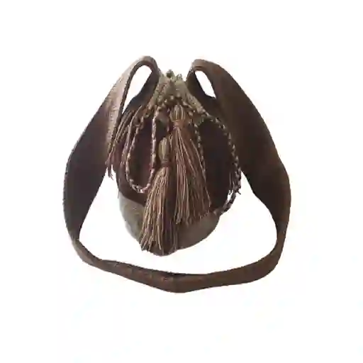 Mochila/bolso Artesanal Color Café Oscuro Con Tira Wayuu
