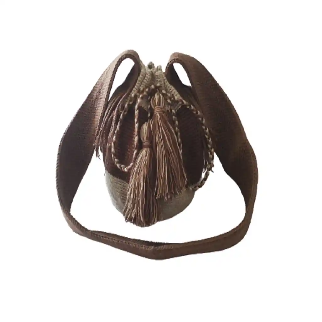 Mochila/bolso Artesanal Color Café Oscuro Con Tira Wayuu