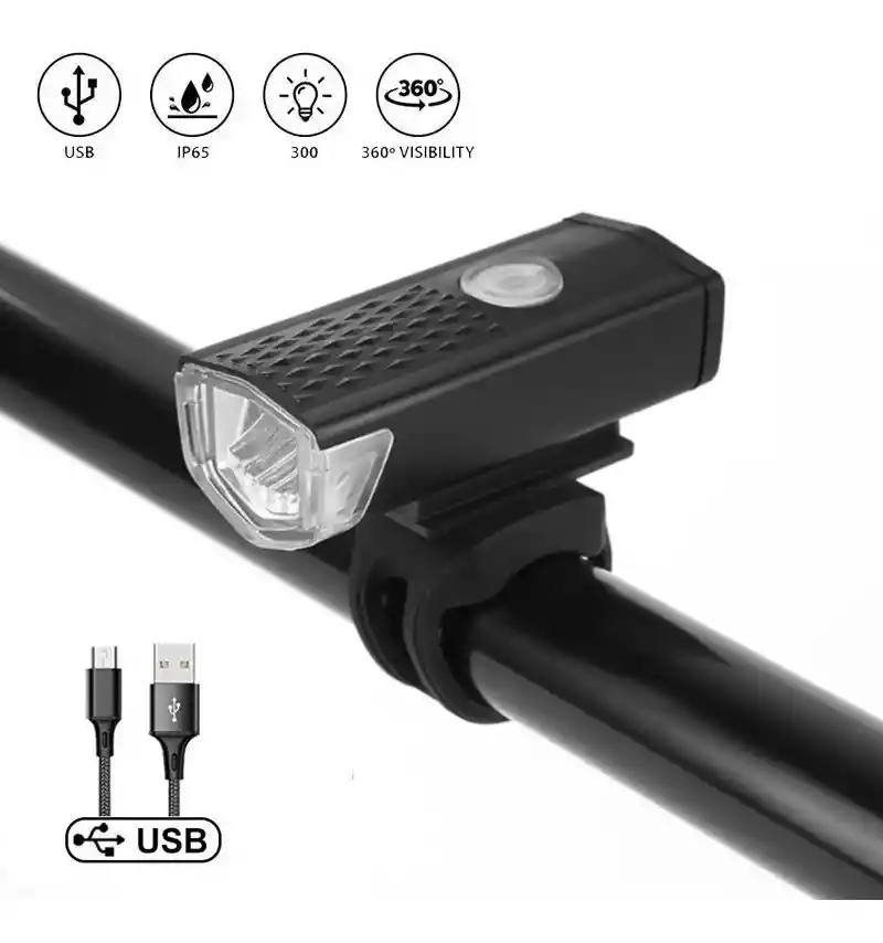 Luz Led Delantera 300 Lúmenes Para Bicicleta Recargable Usb